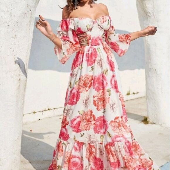 SPECIAL EVENT DRESS IN FLORAL BOHO STYLE - Picture 1 of 10
